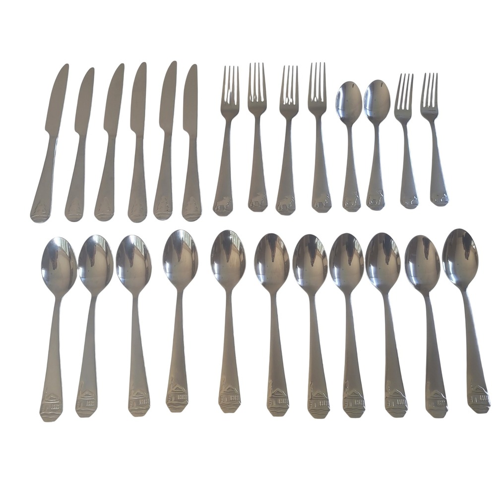 Cambridge Stainless Flatware Set 24 pc Cabela's Wood Lodge